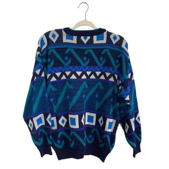 Vintage Trend Basics Funky Geometric Blue Pullover Sweater - Picture 3 of 4